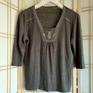 Garnet Hill Embroidered Linen Jersey Top Size M